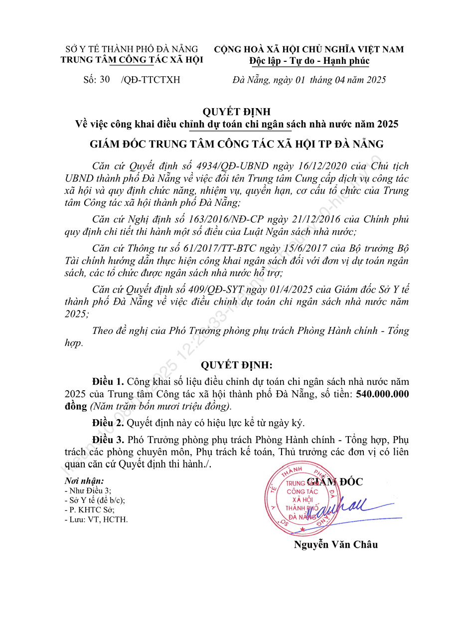 2025 QĐ cong khai dieu chinh du toan chi ngan sach nha nuoc nam 2025