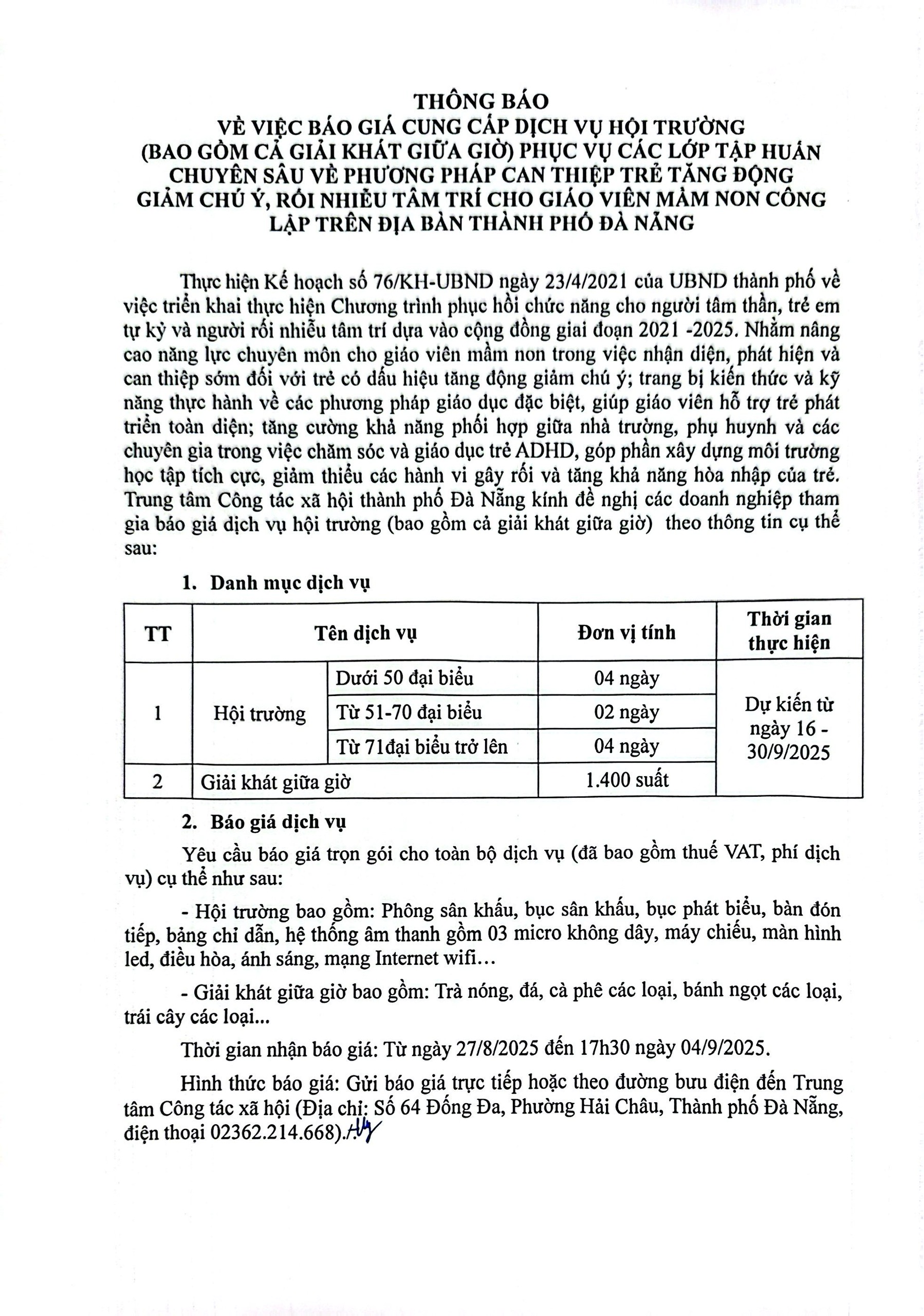 Thong bao báo giá hội trường tập huấn 16 30.9.25