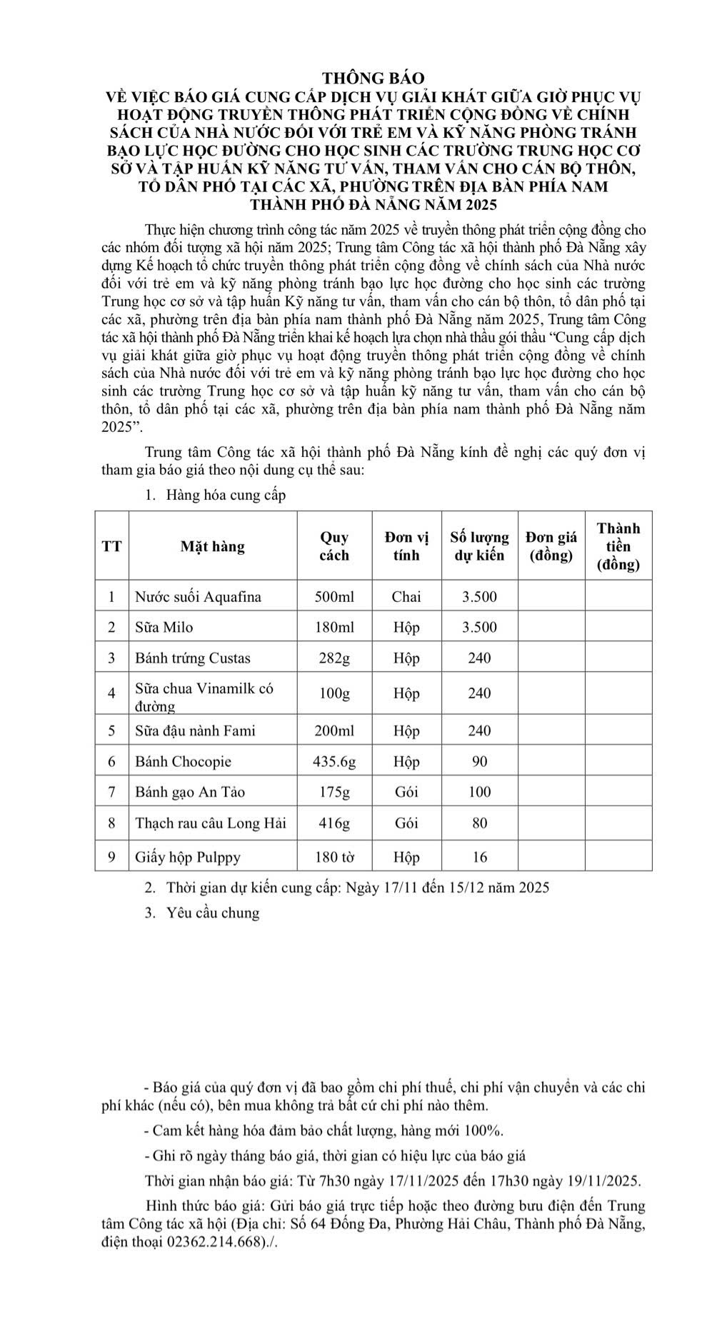 Ảnh TB báo giá ngày 17.11.25